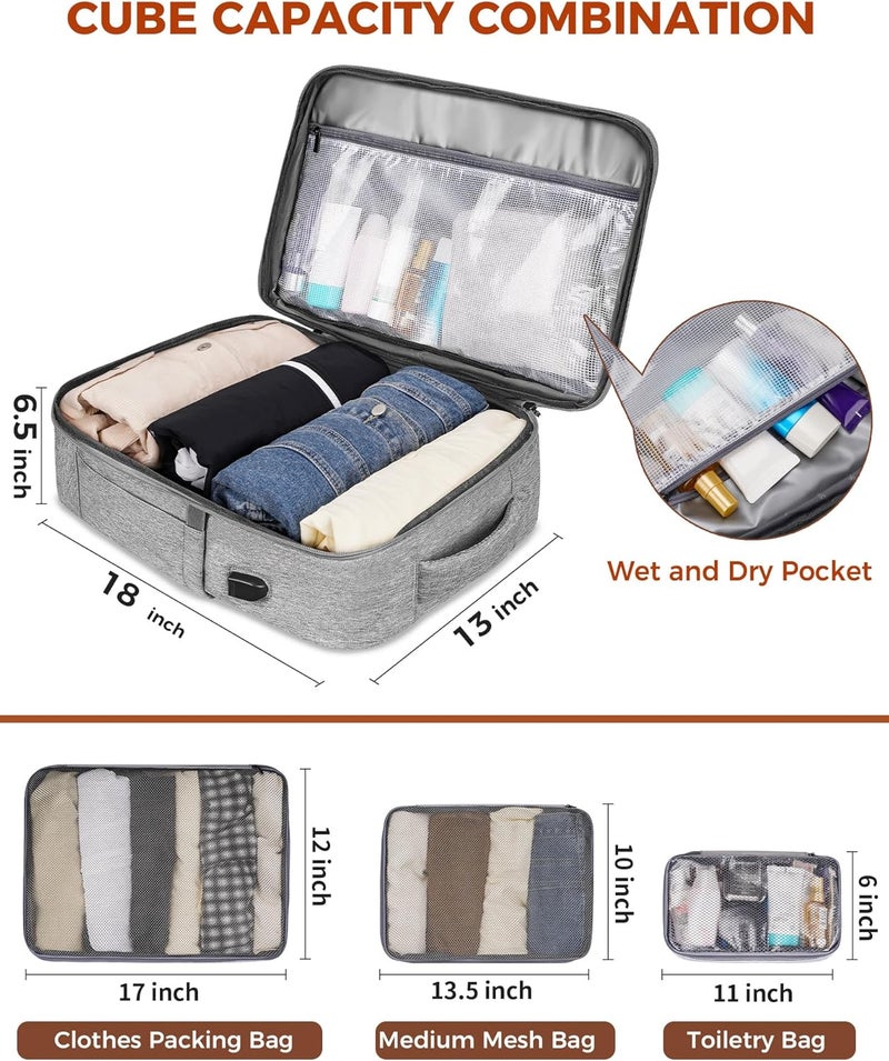 Vancropak Carry on Backpack, Flight Approved 18x14x8 Travel Backpack with 3 Packing Cubes, Expandable Large 40L Travel Bag fits 17.3" Laptop, Anti Theft Luggage Suitcase Weekend for Women Men, Grey - Image 5